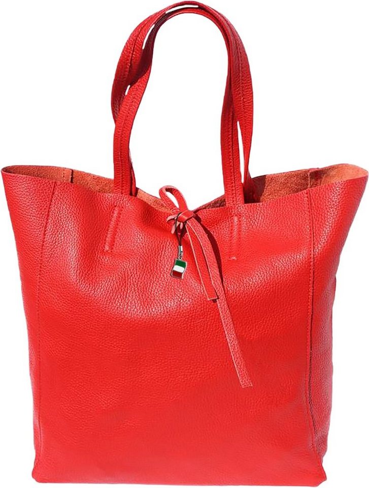 FLORENCE Schultertasche Florence ital. Echtleder Shopper rot (Shopper), Damen Leder Shopper, Schultertasche, rot ca. 30cm von FLORENCE