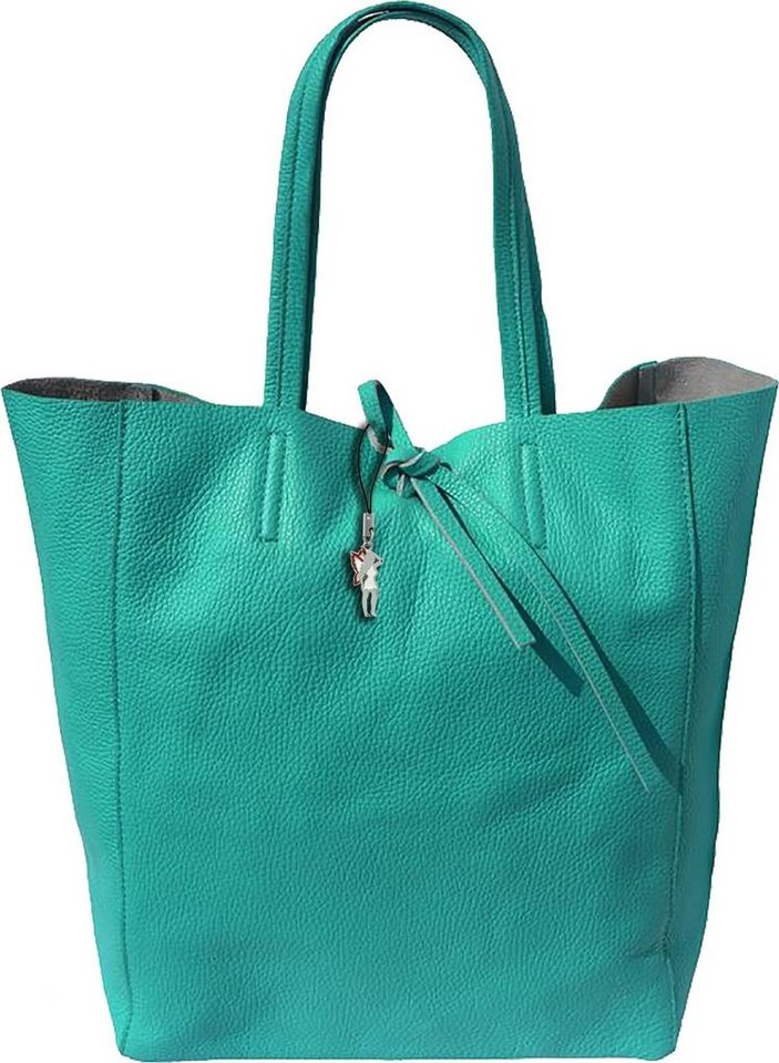 FLORENCE Schultertasche Florence ital. Echtleder Shopper türkis (Shopper), Damen Leder Shopper, Schultertasche, türkis ca. 30cm von FLORENCE