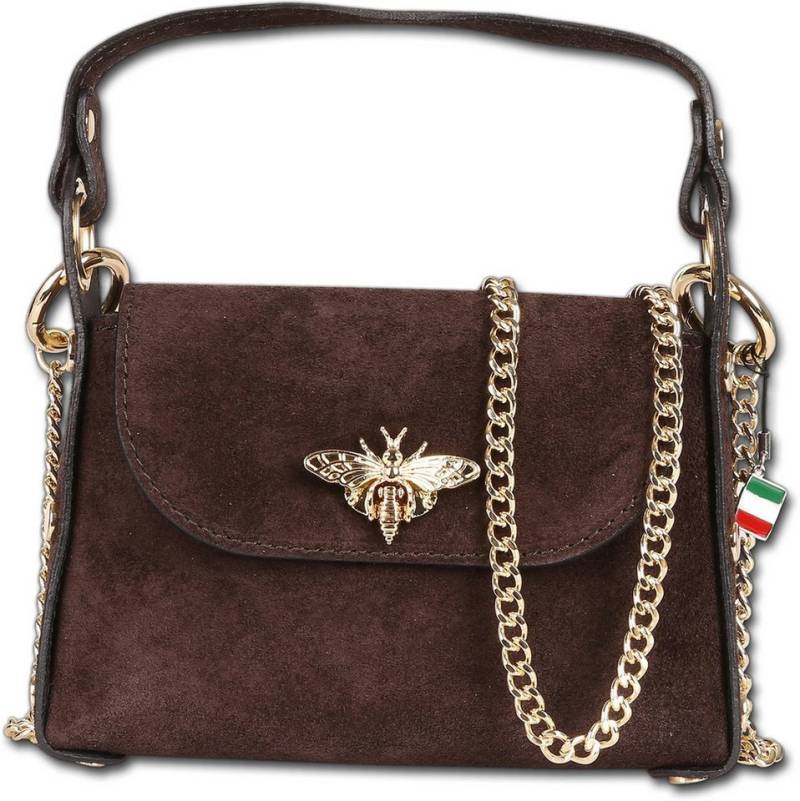 FLORENCE Umhängetasche Florence Biene Damen Handtasche (Umhängetasche, Umhängetasche), Damen Tasche Echtes Wildleder dunkelbraun, Made-In Italy von FLORENCE