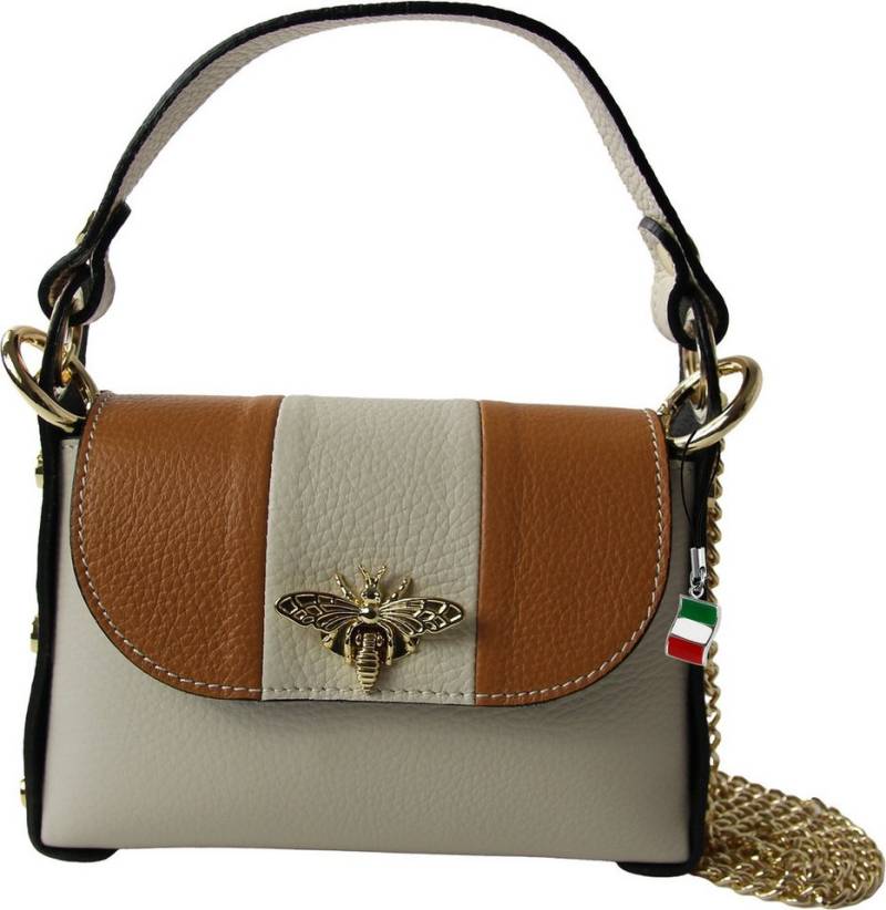 FLORENCE Umhängetasche Florence Biene Damen Handtasche Echtleder (Umhängetasche), Damen Umhängetasche Leder, beige, braun ca. 14cm hoch von FLORENCE