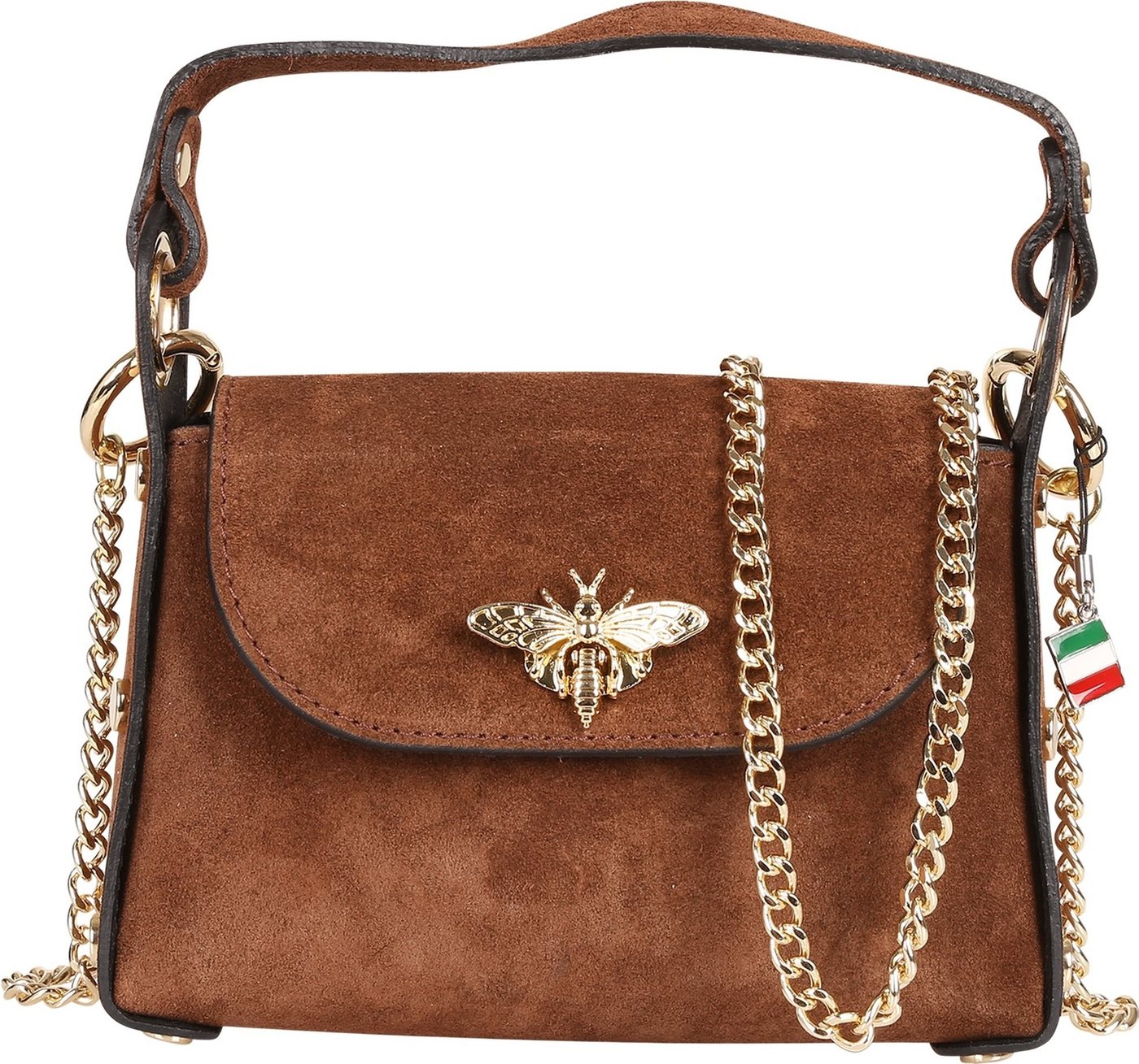 FLORENCE Umhängetasche Florence Biene Damen Handtasche Wildleder (Umhängetasche), Damen Umhängetasche Leder, braun ca. 19cm x 14cm hoch von FLORENCE