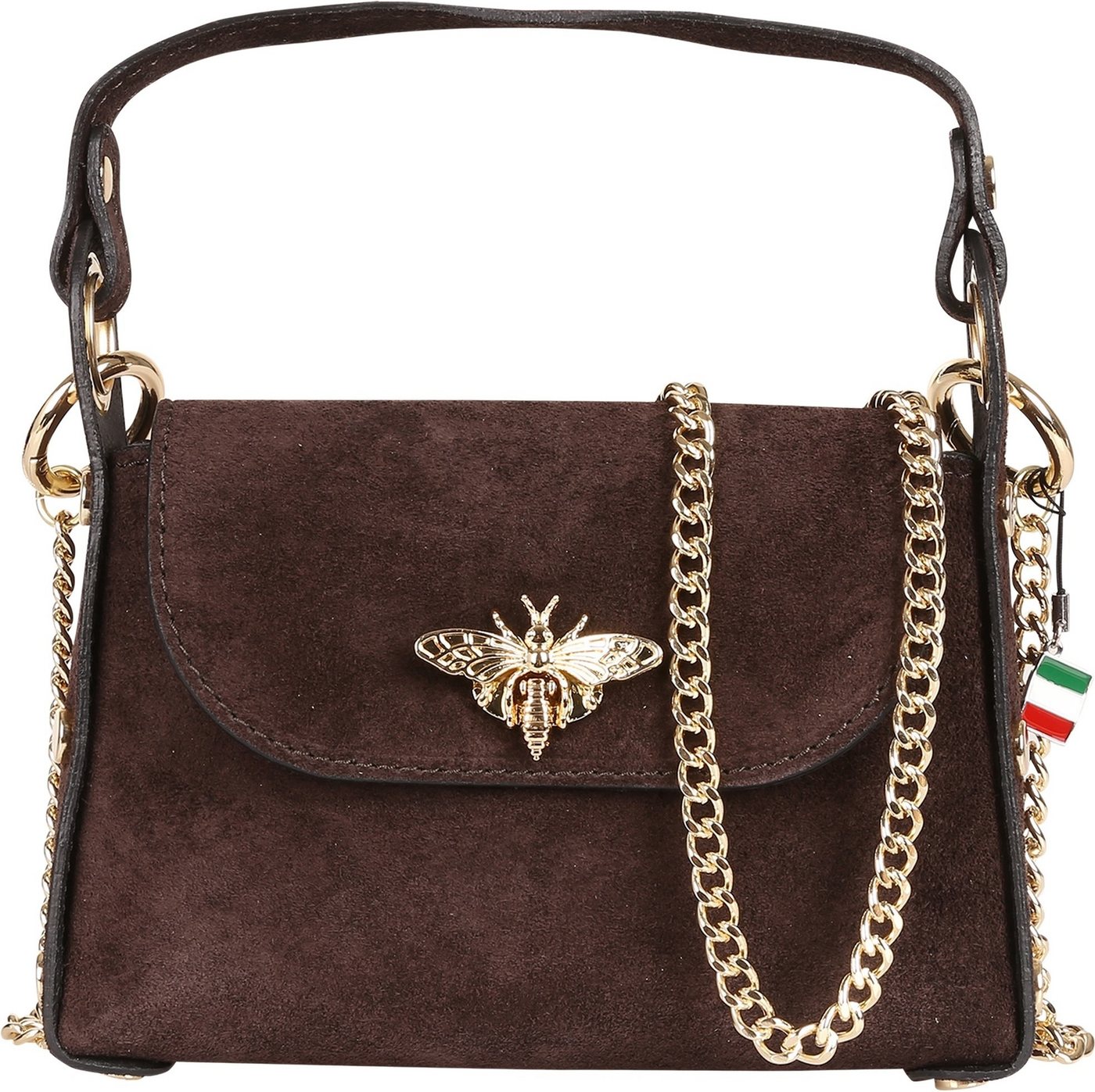 FLORENCE Umhängetasche Florence Biene Damen Handtasche Wildleder (Umhängetasche), Damen Umhängetasche Leder, dunkelbraun ca. 19cm x 14cm hoch von FLORENCE