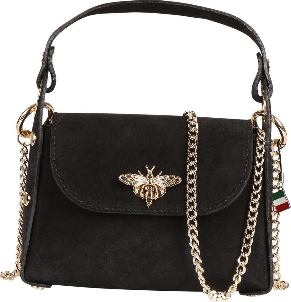 FLORENCE Umhängetasche Florence Biene Damen Handtasche Wildleder (Umhängetasche), Damen Umhängetasche Leder, schwarz ca. 19cm x 14cm hoch von FLORENCE