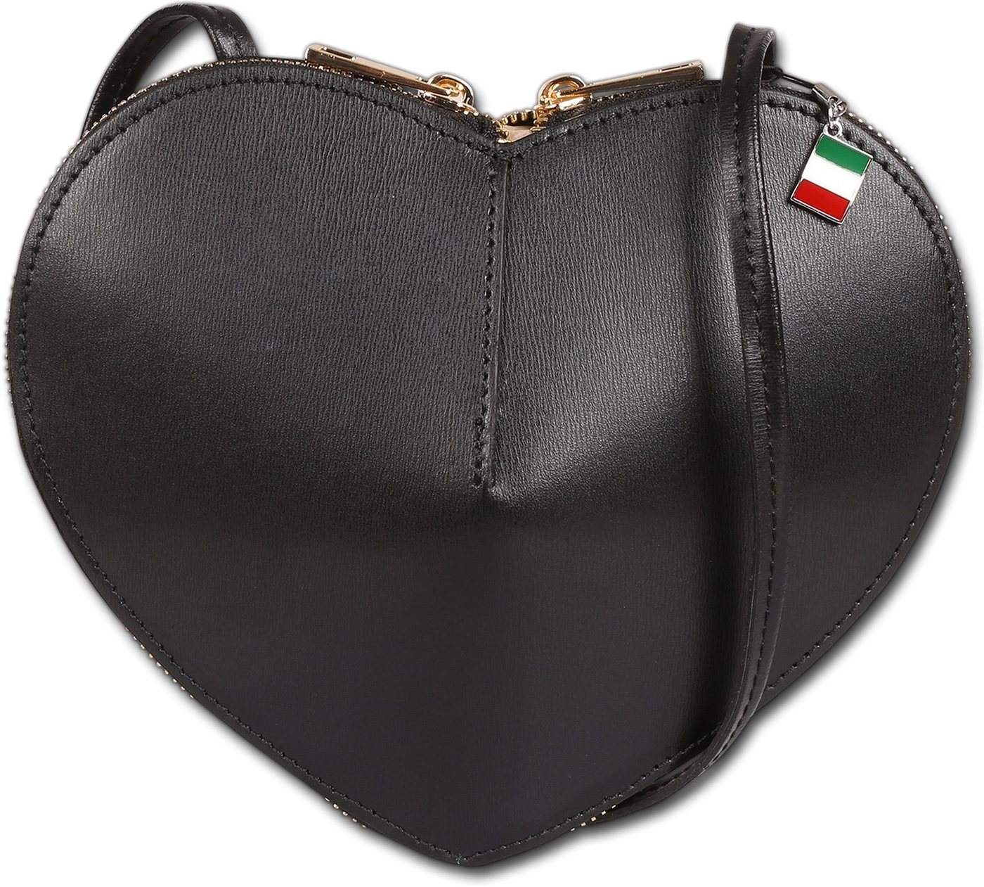 FLORENCE Umhängetasche Florence Damen Umhängetasche Leder Herz (Umhängetasche, Umhängetasche), Damen Tasche Echtes Leder schwarz, Herz, Made-In Italy von FLORENCE