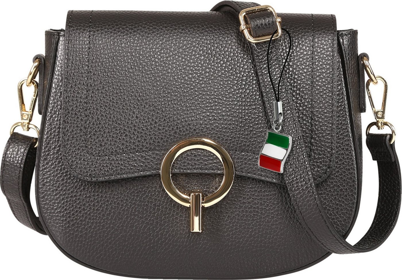 FLORENCE Umhängetasche Florence Damen Umhängetasche Satteltasche (Umhängetasche), Damen Umhängetasche Leder, schwarz ca. 20cm hoch von FLORENCE