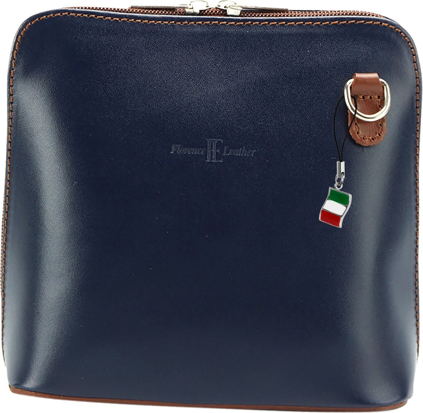 FLORENCE Umhängetasche Florence Echtleder Damentasche Mini (Schultertasche, Schultertasche), Damen Tasche Echtleder, Rindsleder blau, braun, Made-In Italy von FLORENCE