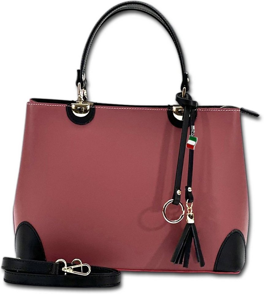 FLORENCE Umhängetasche Florence Handtasche Damen Umhängetasche (Umhängetasche, Umhängetasche), Damen Tasche Echtleder altrosa, schwarz, Made-In Italy von FLORENCE