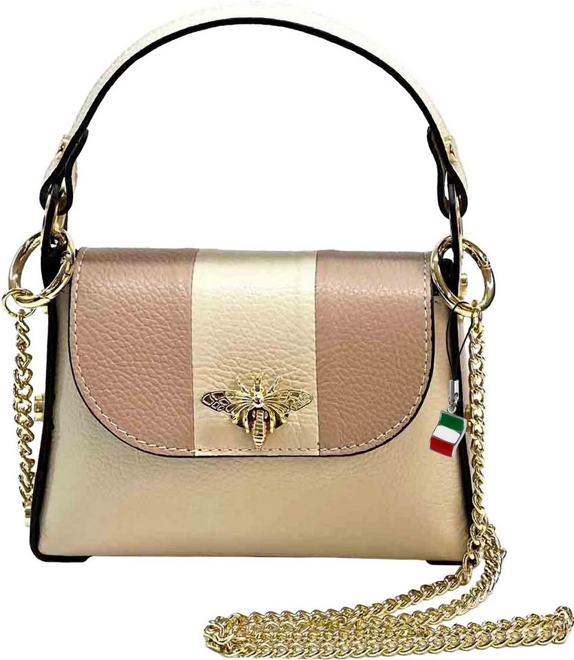FLORENCE Umhängetasche Florence Tasche beige rosa Leder (Umhängetasche), Damen Umhängetasche Echtes Leder, beige, rosa ca. 14cm hoch von FLORENCE