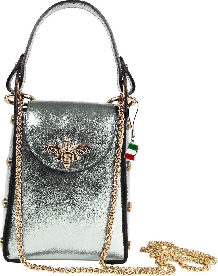 FLORENCE Umhängetasche Florence Umhängetasche Biene Damen Tasche (Umhängetasche), Damen Umhängetasche Leder, silbergrau metallic ca. 13cm x ca. 17cm von FLORENCE