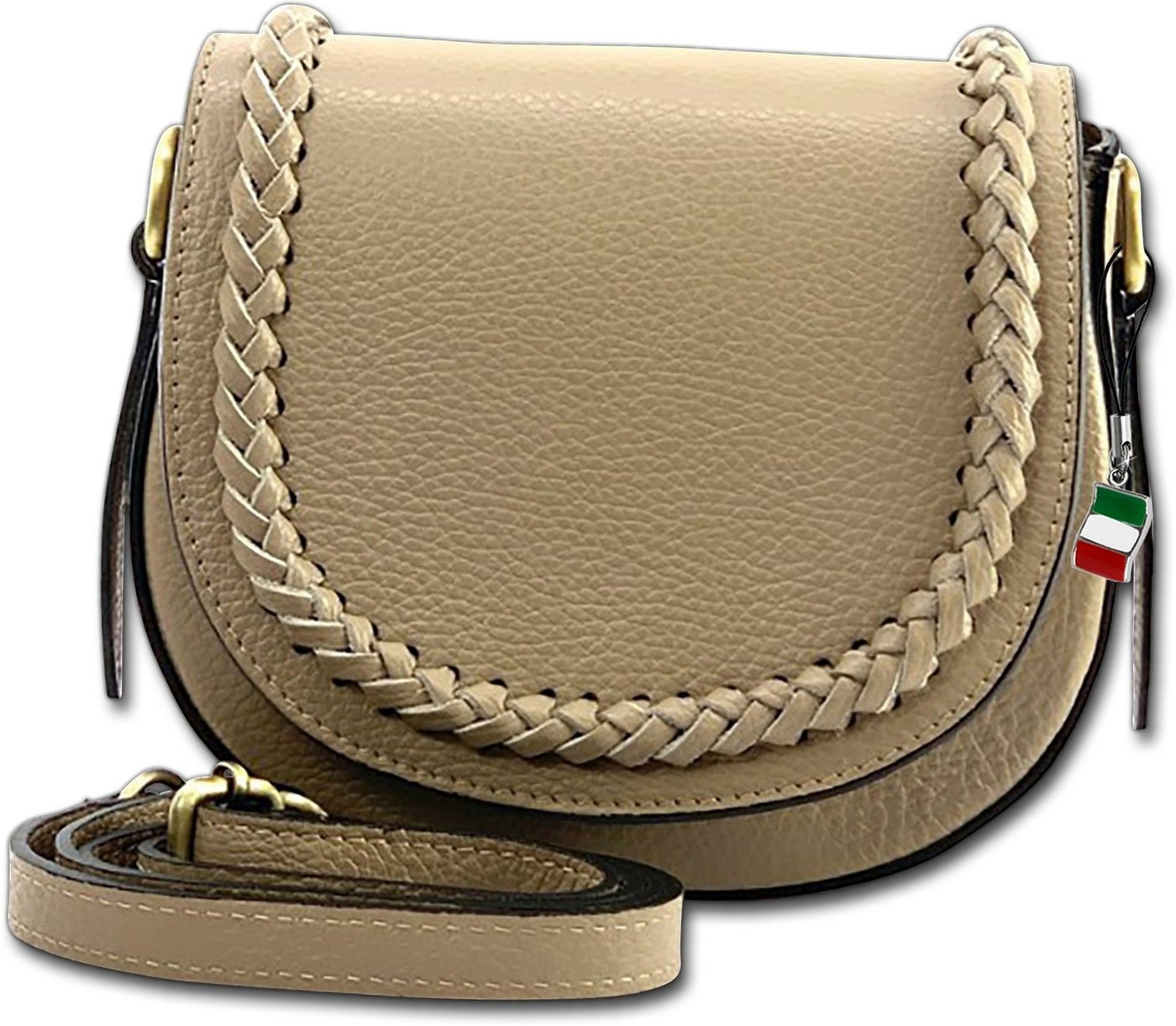 FLORENCE Umhängetasche Florence Umhängetasche Damen (Umhängetasche, Umhängetasche), Damen Tasche Echtleder taupe, beige, Made-In Italy von FLORENCE