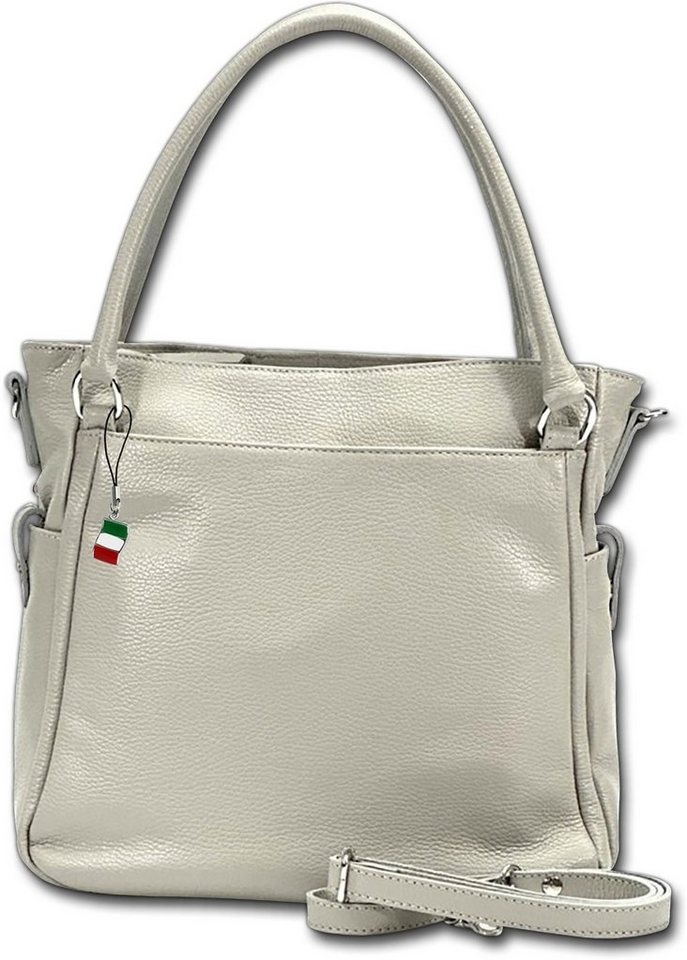 FLORENCE Umhängetasche Florence Umhängetasche Damen Handtasche (Umhängetasche, Umhängetasche), Damen Tasche Echtleder hellgrau, Made-In Italy von FLORENCE