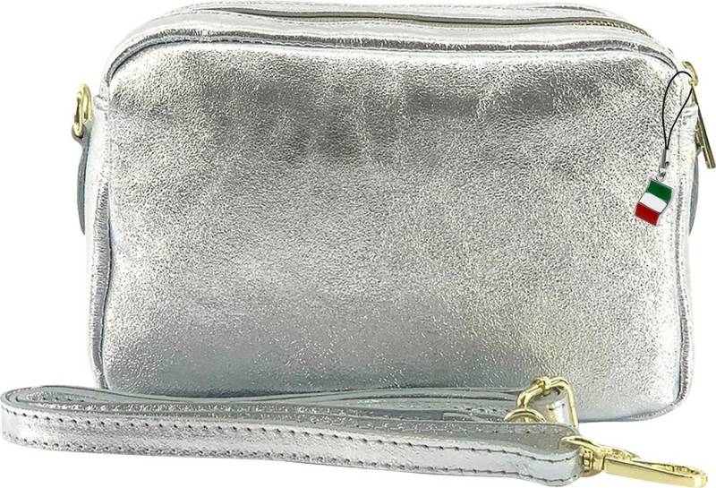 FLORENCE Umhängetasche Florence Umhängetasche Damen Tasche (Umhängetasche), Damen Leder Umhängetasche, silber ca. 22cm von FLORENCE