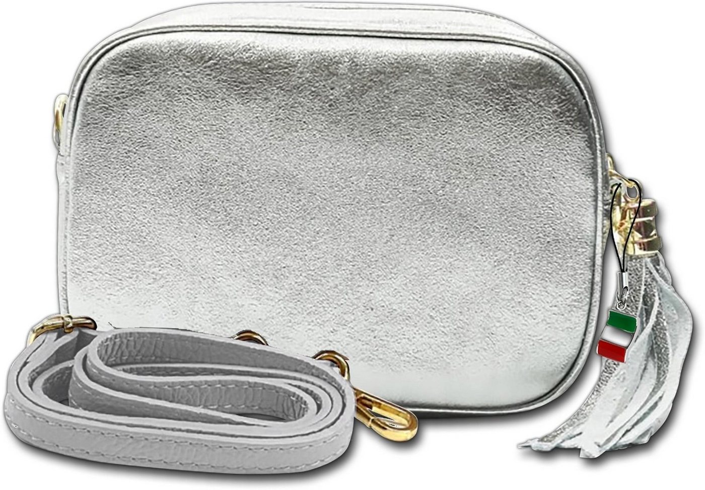 FLORENCE Umhängetasche Florence Umhängetasche Damen Tasche (Umhängetasche, Umhängetasche), Damen Tasche Echtleder silber metallic, Made-In Italy von FLORENCE