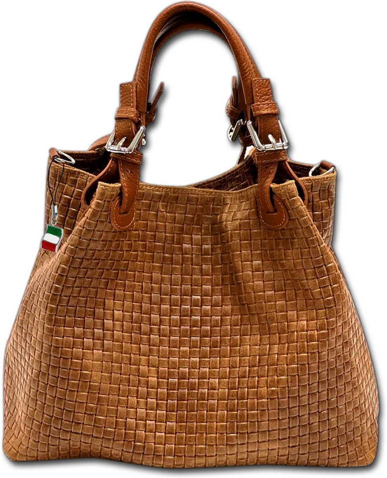 FLORENCE Umhängetasche Handtasche braun Florence Tasche (Umhängetasche, Umhängetasche), Damen Tasche Echtes Leder braun, geprägtes Flechtmuster von FLORENCE