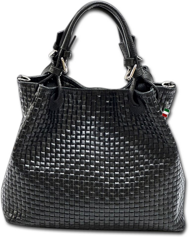 FLORENCE Umhängetasche Handtasche schwarz Florence Tasche (Umhängetasche, Umhängetasche), Damen Tasche Echtes Leder schwarz, geprägtes Flechtmuster von FLORENCE