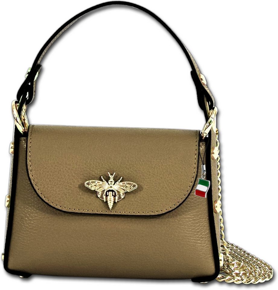 FLORENCE Umhängetasche graugrün dunkeltaupe Florence Tasche (Umhängetasche, Umhängetasche), Damen Tasche Echtes Leder bronze metallic, braun, Made-In Italy von FLORENCE