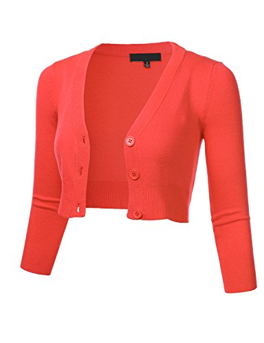 FLORIA Damen Bolero Cardigan mit Knopfleiste und 3/4-Ärmeln, bauchfrei, Gr. S-4X - Orange - X-Groß von FLORIA