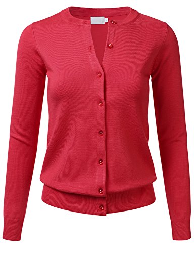 FLORIA Damen Strickjacke mit Schmucksteinen, Rundhalsausschnitt, langärmelig, weicher Strickcardigan (S-3XL), Fsw007_red, X-Groß von FLORIA