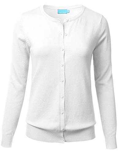 Floria Strickjacke mit Knopfleiste und Rundhalsausschnitt für Damen, Pullover, langärmelig, weich (S-3X) - Weiß - Klein von FLORIA
