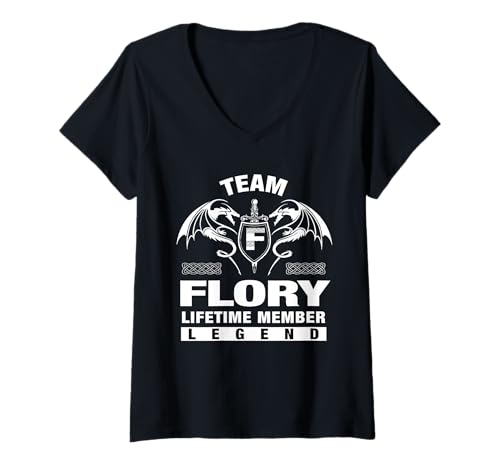 Damen Team Flory - Lebenslange Mitgliedsgeschenke T-Shirt mit V-Ausschnitt Damen Team Flory - Lebenslange Mitgliedsgeschenke T-Shirt mit V-Ausschnitt von FLORY FAMILY Idea Gifts