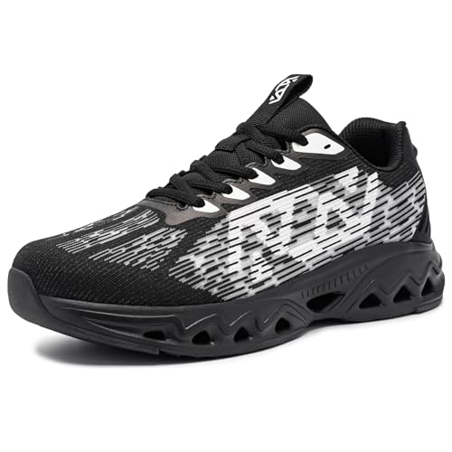 FLOWING PLUME Laufschuhe Herren Sportschuhe Atmungsaktiv Turnschuhe Leichtgewichts Walkingschuhe Dämpfung Straßenlaufschuhe Freizeit Fashion Schuhe Outdoor Sneaker (Schatten Schwarz,46EU) von FLOWING PLUME