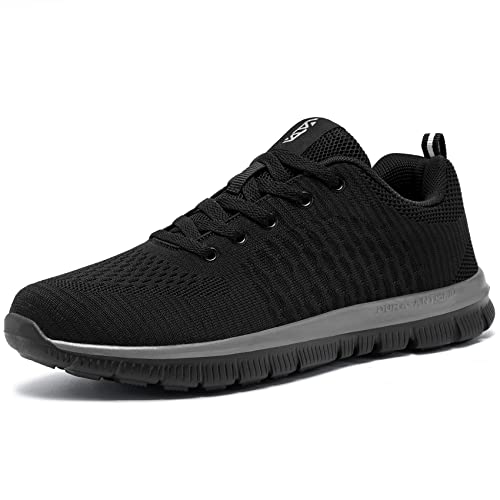 FLOWING PLUME Turnschuhe Herren Sportschuhe Atmungsaktiv Leichte Laufschuhe Walkingschuhe Komfort Fitness Gym Sports Sneaker Freizeit Schuhe(Schwarz Grau,40EU) von FLOWING PLUME