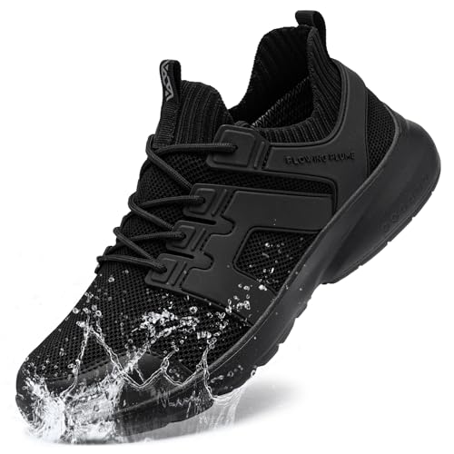 FLOWING PLUME Wasserdicht Laufschuhe Herren Sportschuhe Leicht Turnschuhe Running Schuhe Walkingschuhe Atmungsaktiv Joggingschuhe Fitness Sneaker(Schwarz,44EU) von FLOWING PLUME