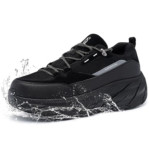 FLOWING PLUME Wasserdicht Sportschuhe Herren Leichtgewichts Laufschuhe Turnschuhe Dämpfung Walkingschuhe Freizeit Fashion Outdoor Schuhe Fitness Sneaker(Elegantes Schwarz,42EU) von FLOWING PLUME