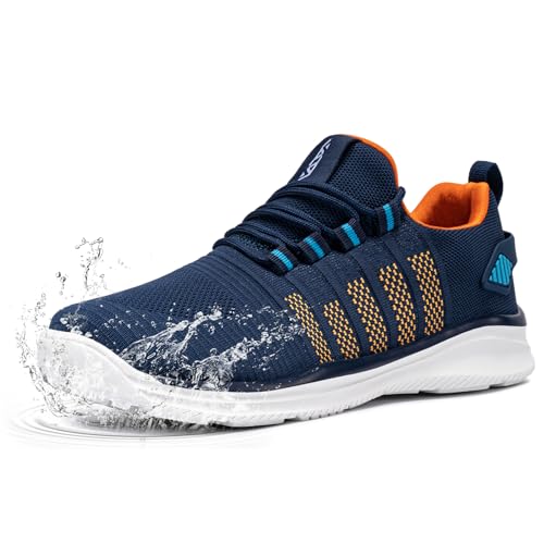 FLOWING PLUME wasserdichte Schuhe Herren Damen Sportschuhe Leicht Laufschuhe Running Turnschuhe Dämpfung Fitness Slip on Jogging Outdoor Sneaker(Blau Orange,40EU) von FLOWING PLUME