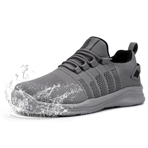 FLOWING PLUME wasserdichte Schuhe Herren Damen Sportschuhe Leicht Laufschuhe Running Turnschuhe Dämpfung Fitness Slip on Jogging Outdoor Sneaker(Dunkelgrau,41EU) von FLOWING PLUME