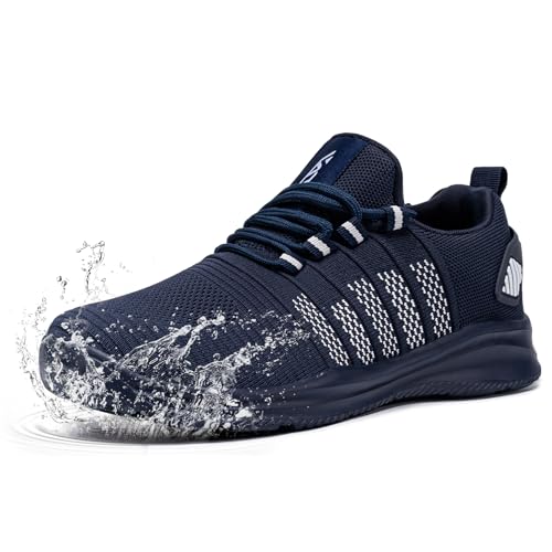 FLOWING PLUME wasserdichte Schuhe Herren Damen Sportschuhe Leicht Laufschuhe Running Turnschuhe Dämpfung Fitness Slip on Jogging Outdoor Sneaker(Marineblau,40EU) von FLOWING PLUME