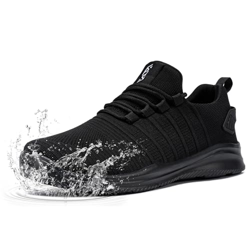 FLOWING PLUME wasserdichte Schuhe Herren Damen Sportschuhe Leicht Laufschuhe Running Turnschuhe Dämpfung Fitness Slip on Jogging Outdoor Sneaker(Schwarz,36EU) von FLOWING PLUME