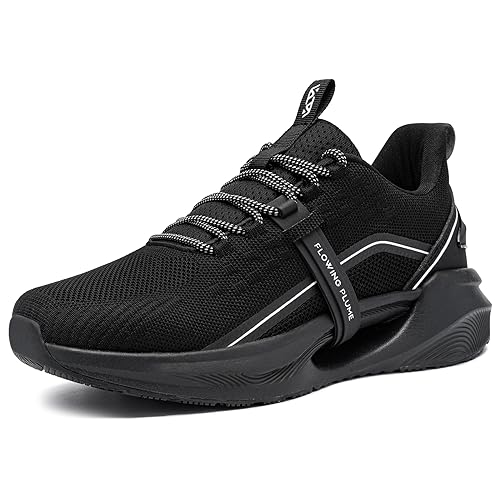 FLOWING PLUME Laufschuhe Herren Wasserabweisende Sportschuhe Leichtgewichts Turnschuhe Outdoor Freizeit Fitness Walkingschuhe Running Schuhe Sneaker(Elegantes Schwarz,45EU) von FLOWING PLUME