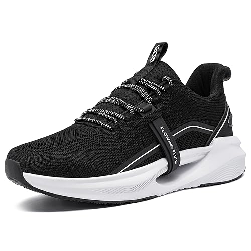 FLOWING PLUME Laufschuhe Herren Wasserabweisende Sportschuhe Leichtgewichts Turnschuhe Outdoor Freizeit Fitness Walkingschuhe Running Schuhe Sneaker(Schwarz Weiß,42EU) von FLOWING PLUME