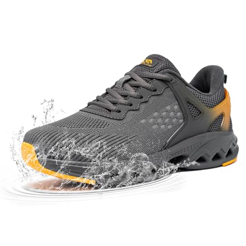 FLOWING PLUME wasserdichte Schuhe Herren Sportschuhe Leichtgewichts Laufschuhe Turnschuhe Freizeit Walkingschuhe Fitness Outdoor Running Sneaker(Grau Orange,40EU) von FLOWING PLUME