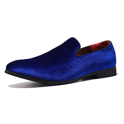FLQL Herren Luxus Penny Loafer Slip-On Samtschuhe Party Tanzschuhe Wildleder Hochzeitsschuhe Übergröße 40-47, A-blau, 43 EU von FLQL