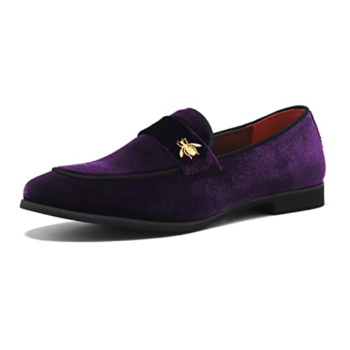 FLQL Herren Luxus Penny Loafer Slip-On Samtschuhe Party Tanzschuhe Wildleder Hochzeitsschuhe Übergröße 40-47, D-Violett-1, 44.5 EU von FLQL