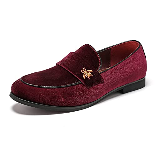 FLQL Herren Luxus Penny Loafer Slip-On Samtschuhe Party Tanzschuhe Wildleder Hochzeitsschuhe Übergröße 40-47, D-winered-3, 45 EU von FLQL