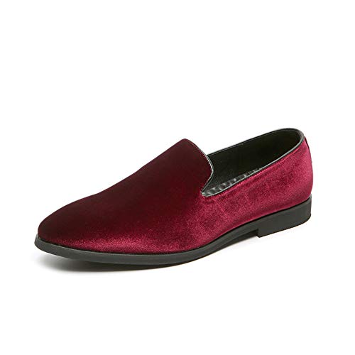 FLQL Herren Luxus Penny Loafer Slip-On Samtschuhe Party Tanzschuhe Wildleder Hochzeitsschuhe Übergröße 40-47, rot (a), 44.5 EU von FLQL