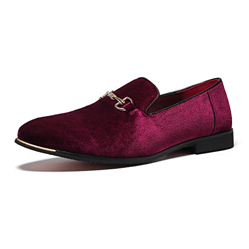 FLQL Herren Luxus Penny Loafer Slipper Samtschuhe Party Tanzschuhe Wildleder Hochzeit Schuhe Plus Size 7-13, B-Burgundy, 46 EU von FLQL