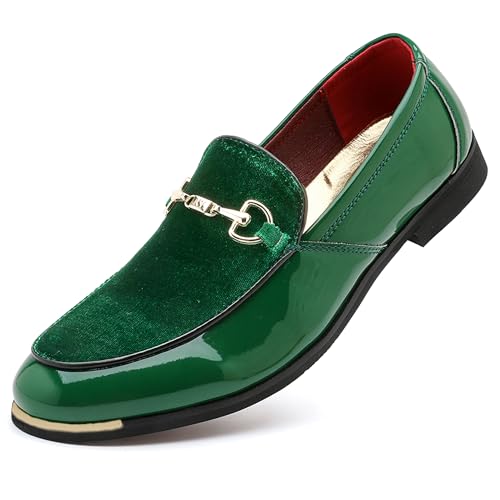 FLQL Herren Luxus Samt Lack Laether Loafers Leder Oxford Klassische Gold Schnalle Hausschuhe Party Prom Club Kleid Schuhe Größe 40-47, A-grün, 43 EU von FLQL