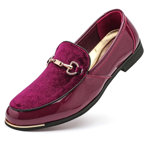 FLQL Herren Luxus Samt Lack Laether Loafers Leder Oxford Klassische Gold Schnalle Hausschuhe Party Prom Club Kleid Schuhe Größe 40-47, rot (a), 46 EU von FLQL