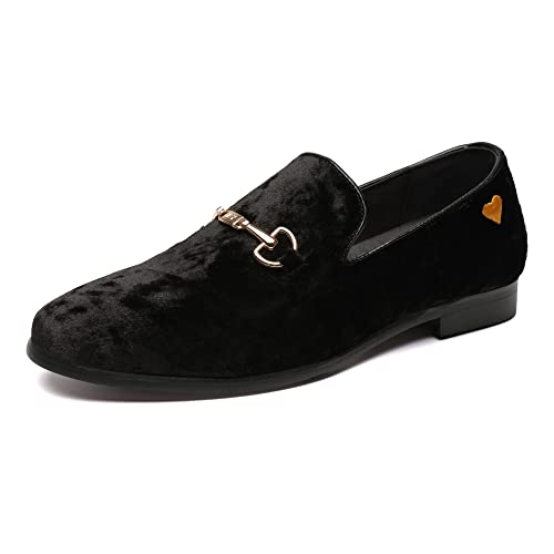 FLQL Herren Luxus Samt Penny Loafers Schuhe Stickerei Wildleder Kleid Loafer Alltag Boote Schuhe für Party Hochzeit Abschlussball Größe 40-47, schwarz 2, 42 EU von FLQL