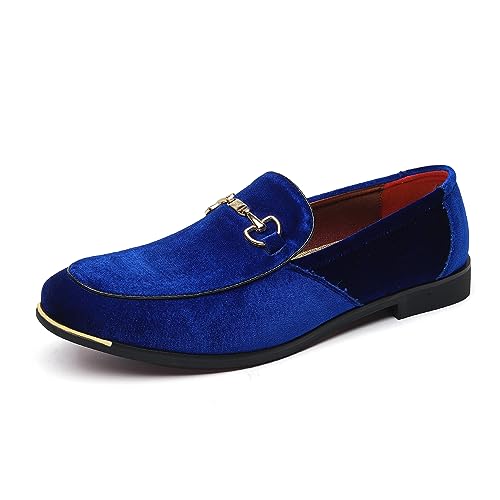FLQL Herren Luxus Samt Penny Loafers Schuhe Stickerei Wildleder Kleid Loafers Alltag Boote Schuhe für Party Hochzeit Abschlussball Größe 40-47, F-blau, 42.5 EU von FLQL