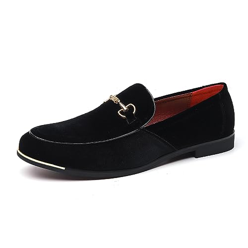 FLQL Herren Luxus Samt Penny Loafers Schuhe Stickerei Wildleder Kleid Loafers Alltag Boote Schuhe für Party Hochzeit Abschlussball Größe 40-47, F-schwarz, 46.5 EU von FLQL