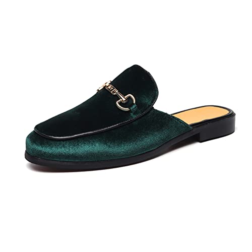 FLQL Herren Schuhe Luxus Samt Gold Schnalle Slip-on Penny Loafers Casual Smoking Hausschuhe Indoor Outdoor Sandalen Schwarz Größe 40-47, 6-grün, 42.5 EU von FLQL