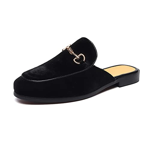 FLQL Herren Schuhe Luxus Samt Gold Schnalle Slip-on Penny Loafers Casual Smoking Hausschuhe Indoor Outdoor Sandalen Schwarz Größe 40-47, 6-schwarz, 39.5 EU von FLQL