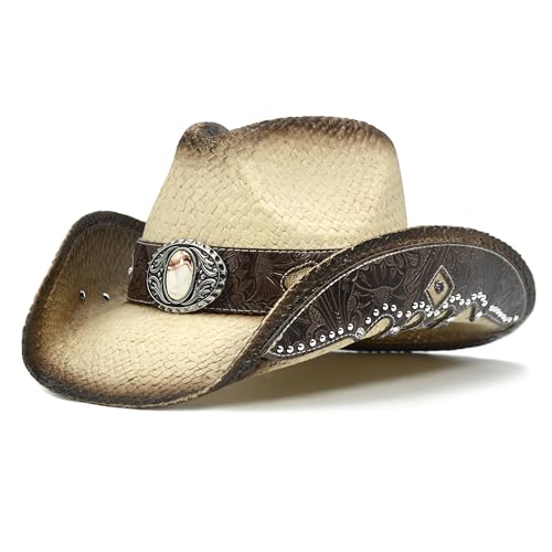 FLUFFY SENSE. Cowboyhut für Damen und Herren, Strohhut, Westernhut, bestickt, Cowboyhut für Cowboys und Cowgirls, Hellbraun, S-M FLUFFY SENSE. Cowboyhut für Damen und Herren, Strohhut, Westernhut, bestickt, Cowboyhut für Cowboys und Cowgirls, Hellbraun, S-M von FLUFFY SENSE.