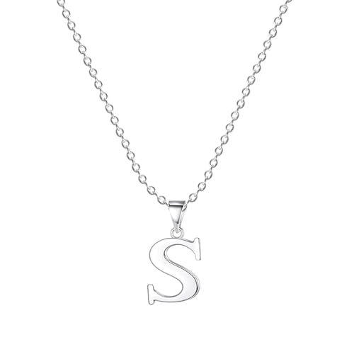 FLUFLO Damen Initialienkette mit Buchstabe S, 925 Sterlingsilber Anhängerhalskette, kompatibel mit Pandora Halsketten-Charms und Perlen, ideal für Frauen und Mädchen von FLUFLO