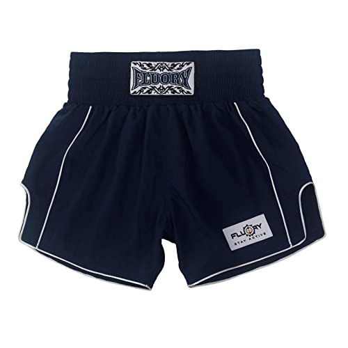 FLUORY Muay Thai Shorts, einfache, stilvolle Boxshorts, weiches glattes Nylon, Kampf, Frapple, Workout-Shorts, Marineblau, Large von FLUORY